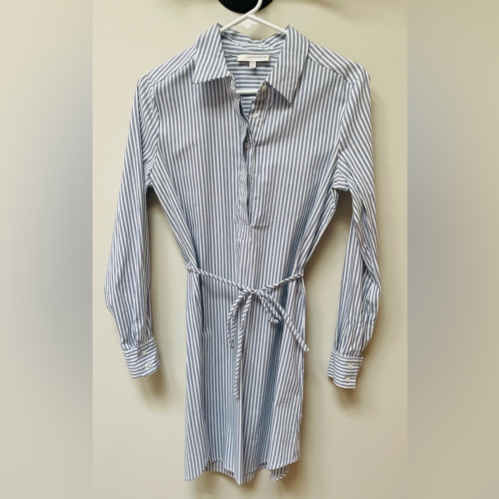Lavender Brown Striped Shirt Dress